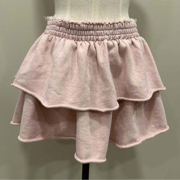 AERIE Layered Weekend Ruffle Raw Edge Miniskirt Pale Pink Size Medium - Picture 2 of 12